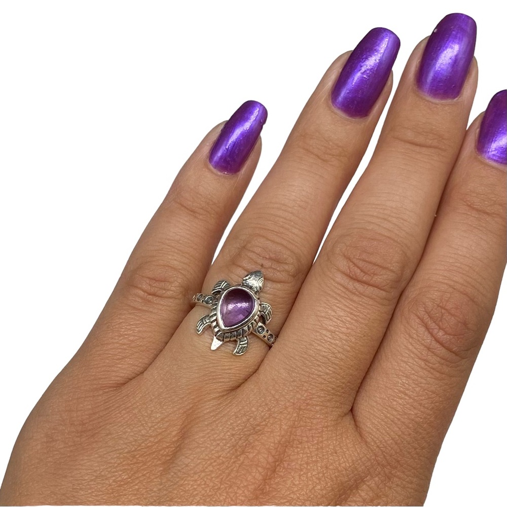 Amethyst Turtle Ring Solid Sterling Silver 925 Genuine Natural Stone Size 6 - Picture 4 of 6